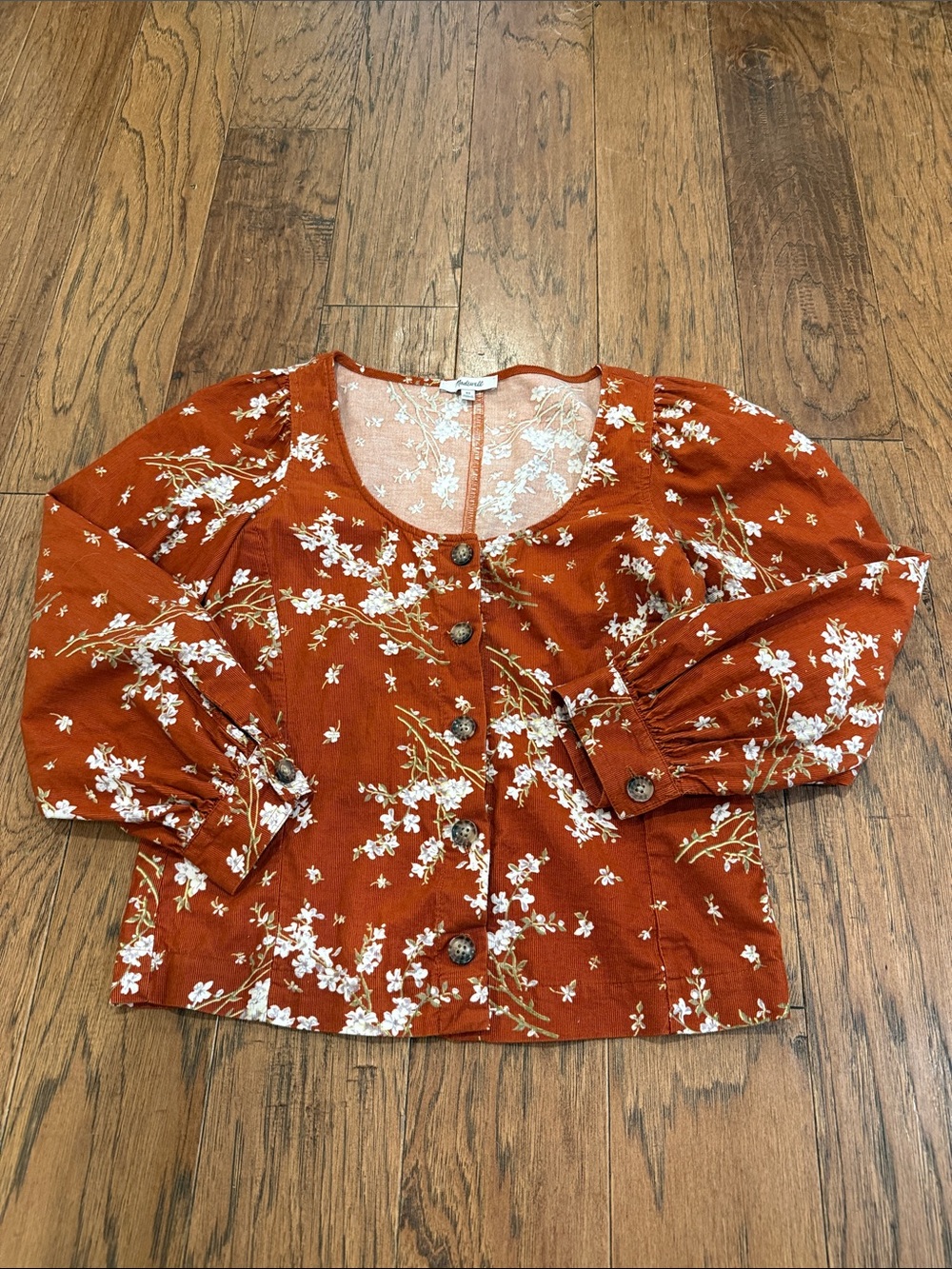 Madewell Corduroy Floral Button-Front Women’s Top in Rust, XSmall